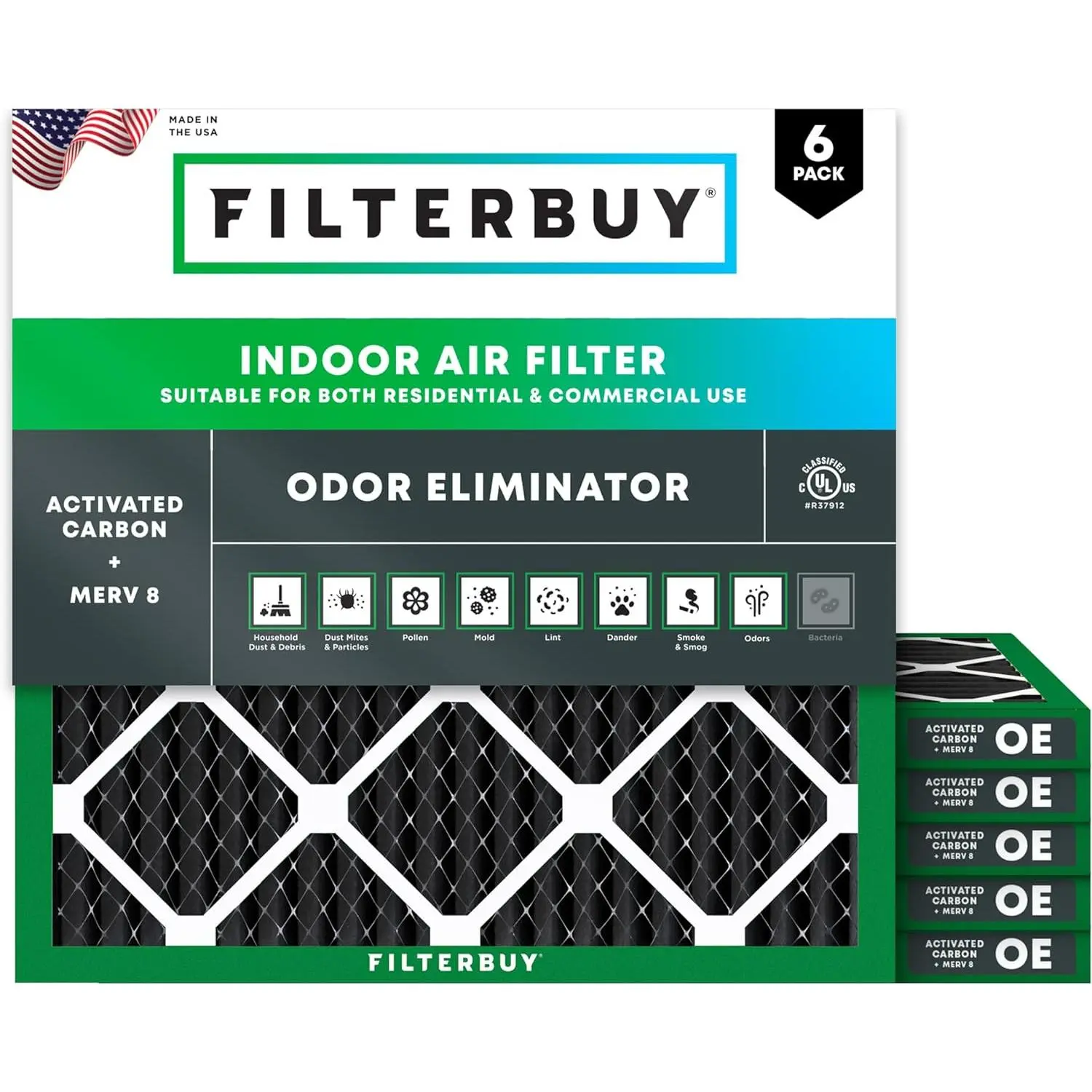 Filterbuy 12x12x1 Air Filter (6-Pack), Pleated MERV 8 Odor Eliminator HVAC AC Furnace Air Filters (Actual Size: 11.75 x 11.75 x 0.75 Inches)