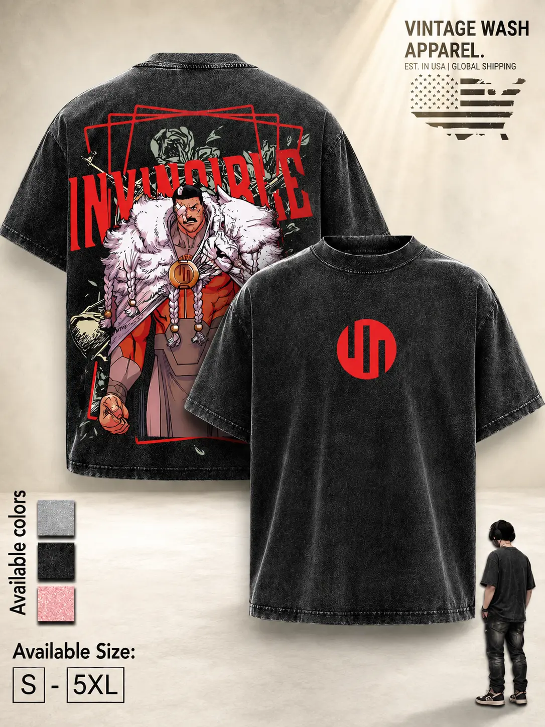 Invincible Conquest Viltrumite Warrior Vintage Washed Oversized Graphic T-Shirt for Men
