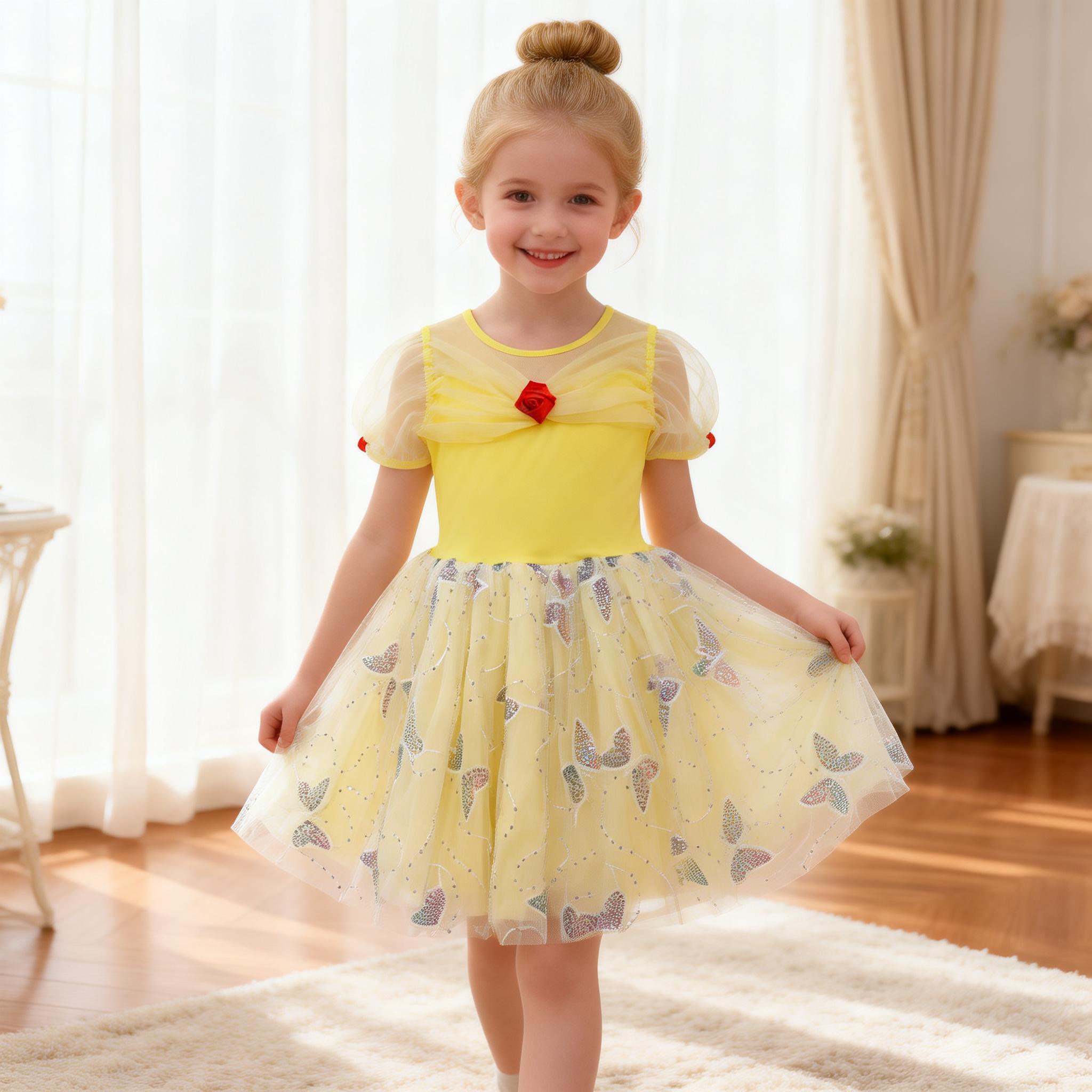 Yellow Girls Princess Dress, Toddler Butterfly Tulle Fairy Outfit for Birthday, Party & Photos