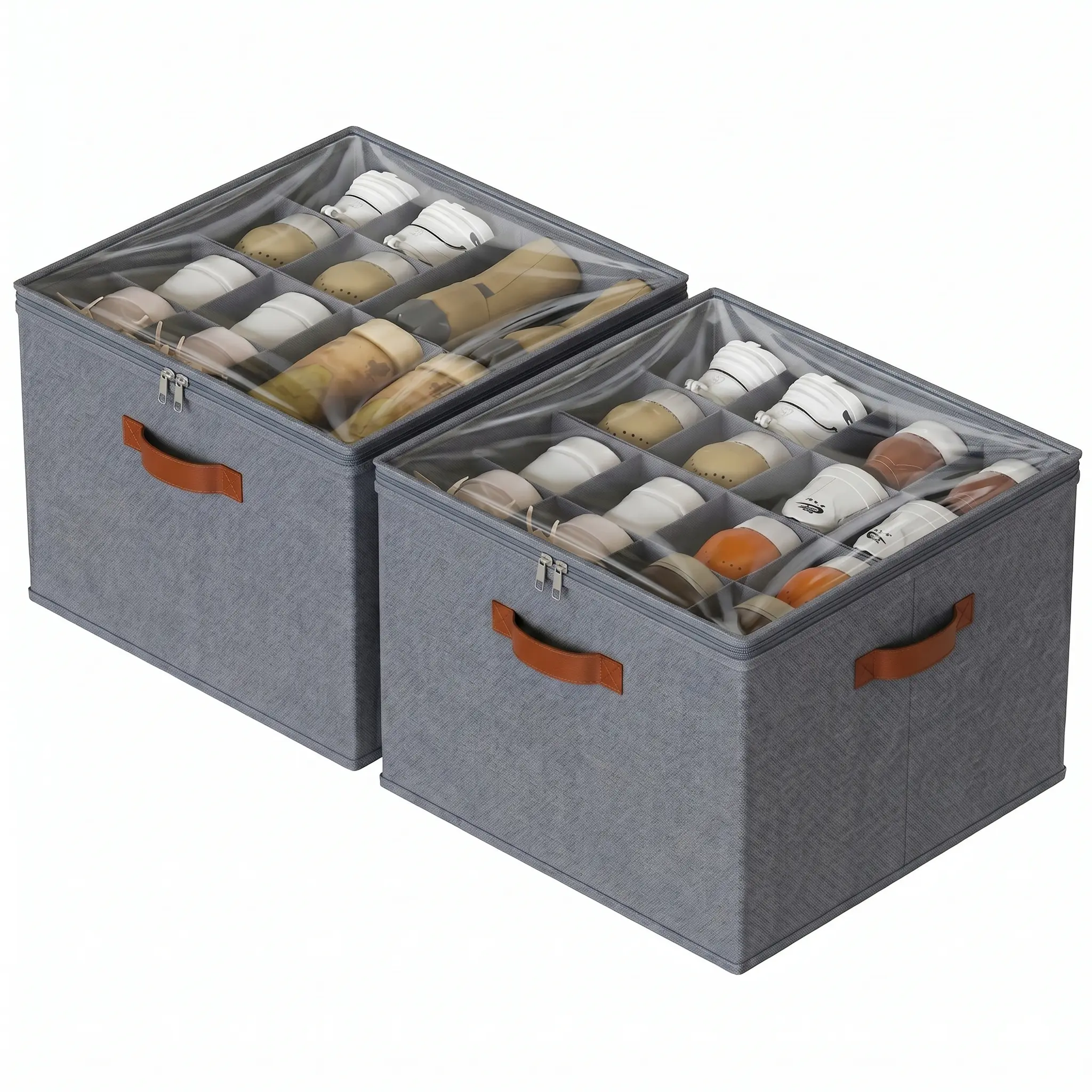 Large Under Bed Fabric Storage Box - Collapsible Storage Bins, Dustproof Sturdy Durable Organizer with Zippered Cover, Adjustable Dividers, Carry Handles, Compartmentalized for Organizing Shoes (Holds Up to 16 Pairs) for College Dorm, Seasonal Closet Use
