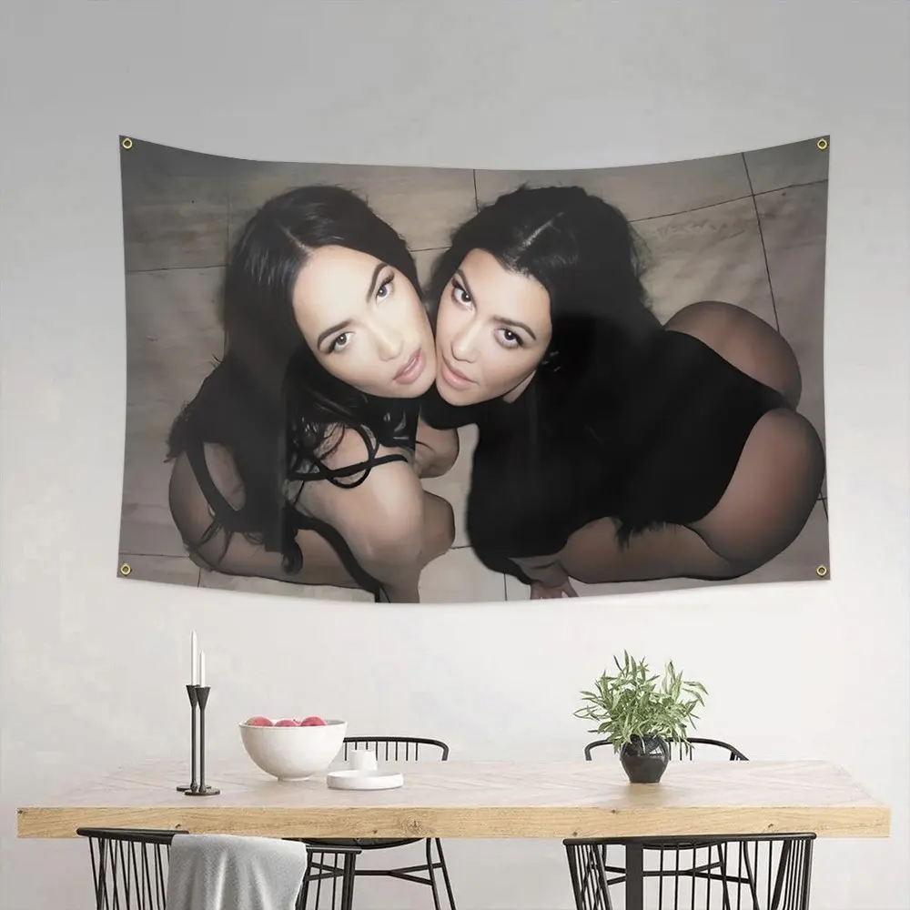 1pc, Megan and Kourtney Flag Banner, 2*3ft(60*90cm) /3*5ft (90*150cm), 4 Grommets, Single-Sided Printing, for Indoor, Outdoor, Home, Room, Man Cave, Bedroom, Bar, Yard, Garden, Activities, Decorations, Home Decor Supplies