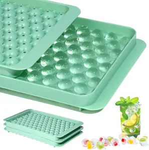 2PCS Mini Ice Cube Tray, Small Round Ice Cube Molds 104x2 PCS Tiny Pebble balls, Crushed Ice Trays for Freezer with Lid, Easy Release Nugget Ice Ball Maker for Chilling Drink, Coffee, and Juice