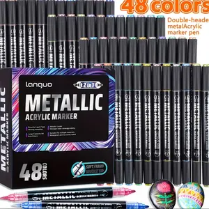 48pcs Metal Acrylic Markers Set, Dual Tip, Self-Control Ink, Rich Colors, Large Capacity, Ideal for Art, DIY, Crafts, Multi-Surface Painting