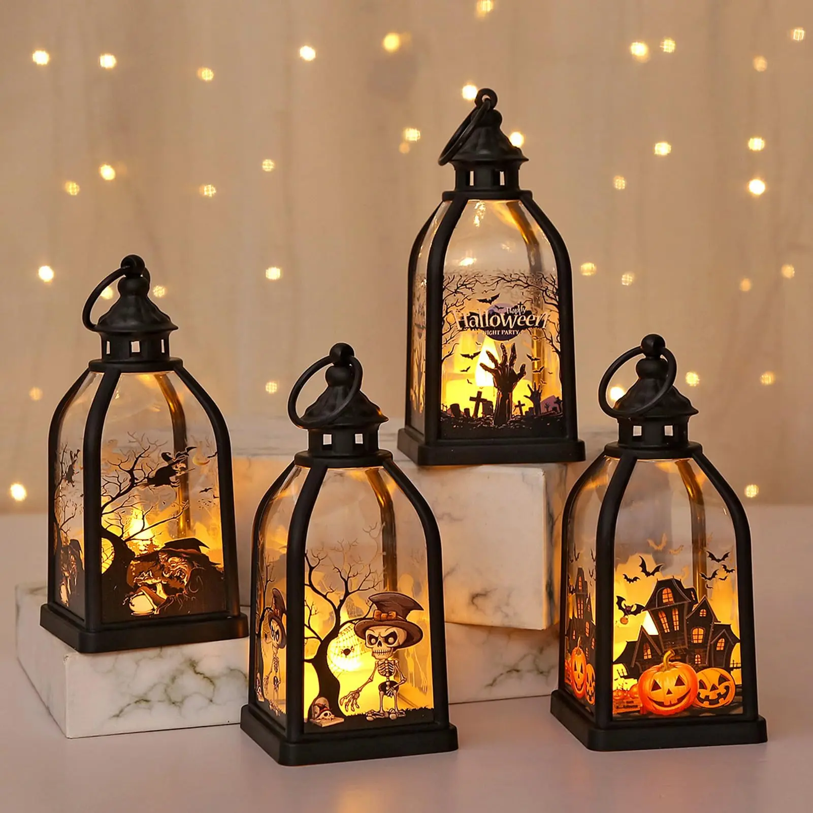 Afootry Halloween Decor Lantern, Portable LED Candle Lantern, Halloween decorative lights, Simulation Candle Flashing, for Outdoor Indoor Halloween Decor Party Garden Supplies