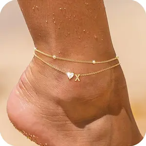 Loyalove Outdoorfun Love Heart Initial Gold Anklets for Women Dainty CZ Anklet Trendy Waterproof Fashion Winterfashion Jewelry Gifts for Women