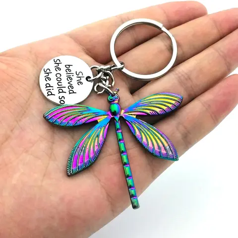 Fashion Colorful Dragonfly Pendant Keychain, Creative Letter Design Keychain for Men & Women, Stylish Keychain, Fashion Keychain for Daily Bag Decor, Keychain for Bags, Trendy All-match & Exquisite Keychain for Birthday Gift, Stylish Keyring
