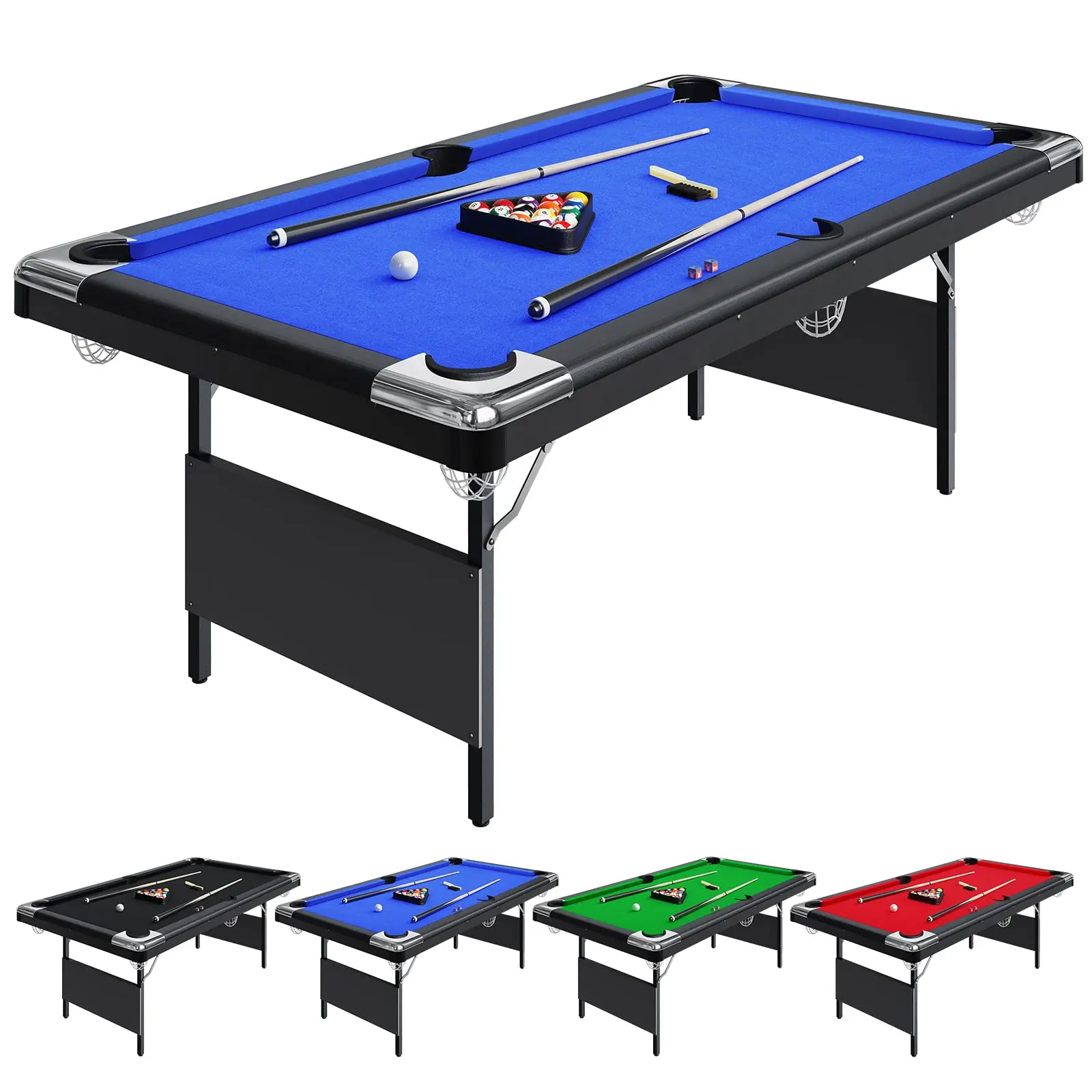 7 Ft Multi-Game Combo Billiards Table with Foldable-Portable Design, Ping Pong Top & Accessories for Family Recreation Space, Includes Full Ball Set, 2 Cues, Chalk, Felt Brush
