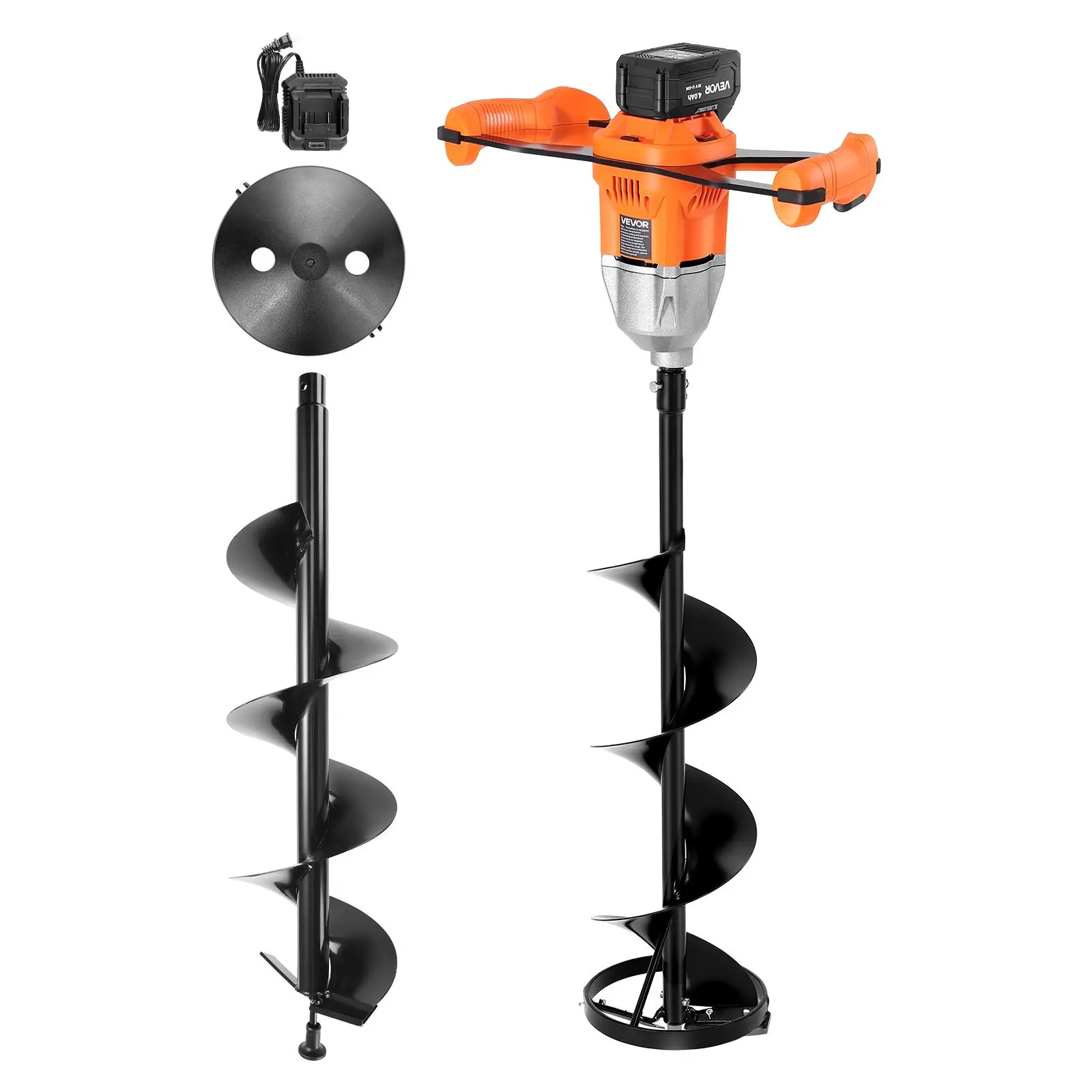 【Summerfinds】VEVOR 20V Cordless 2-in-1 Ice & Soil Auger, 8 in Diameter Steel Blades, Fast Ice Penetration, High Speed Turbo Cutting System, Cold-Resistant Post Hole Digger for Fishing & Earth Drilling