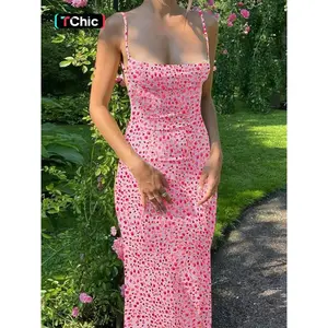 Women's Ditsy Floral Print Backless Cami Dress, Clothes Women, Boho Fashion Maxi Dress for Holiday Vacation Party, Ladies Dress for Beach, Casual Wear
