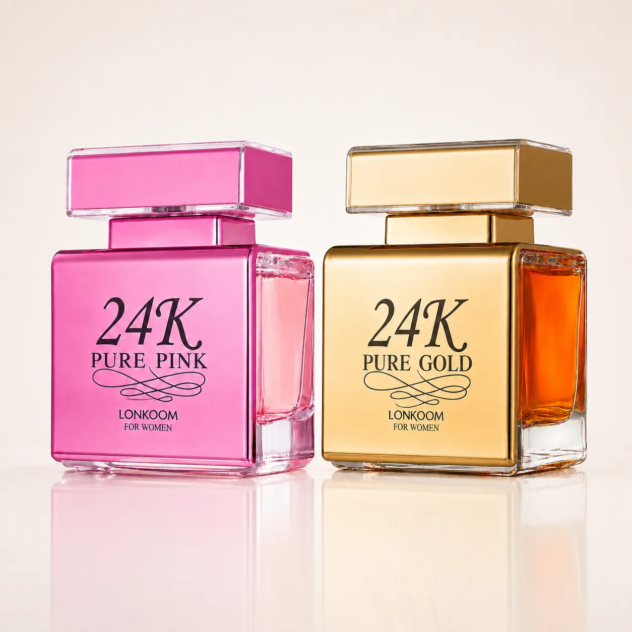 Lonkoom 24K Pure Gold +Pink 2pc Eau de Parfum for Women, 100mL | Sweet Vanilla and Fruity Floral Fragrance
