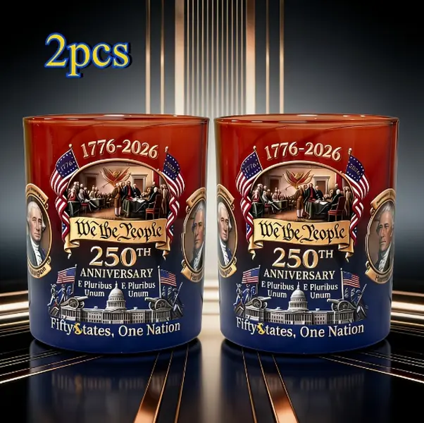 2Pcs 250th Anniversary of America Whiskey Glass,Geometric Pattern,Made of Glass,Suitable for Parties And Independence Day Celebrations,Reusable Beverage Glass Cup