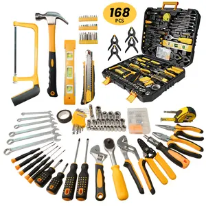168-Piece Tool Kit in Toolbox Storage Case, Multi-Purpose Automotive and Household Tool Set for Garage, Car, DIY Project, Housewarming Gift Yellow