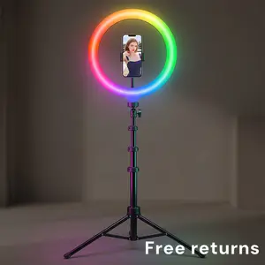 12 Inch Adjustable LED Ring Light with 1.6M Extendable Tripod and Phone Clip - RGB Color Changing, Dimmable Brightness for Content Creation, Vlogging, TikTok Videos - Compatible with Smartphones and Cameras#SummerWins#Fathersdaygift
