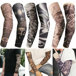 Unisex Nylon Blend Arm Compression Sleeves - UV Sun Protection, Cooling, Hollow Cuffs, 6-Piece Durable Temporary Tattoo Covers for Basketball, Golf Outdoor Sports