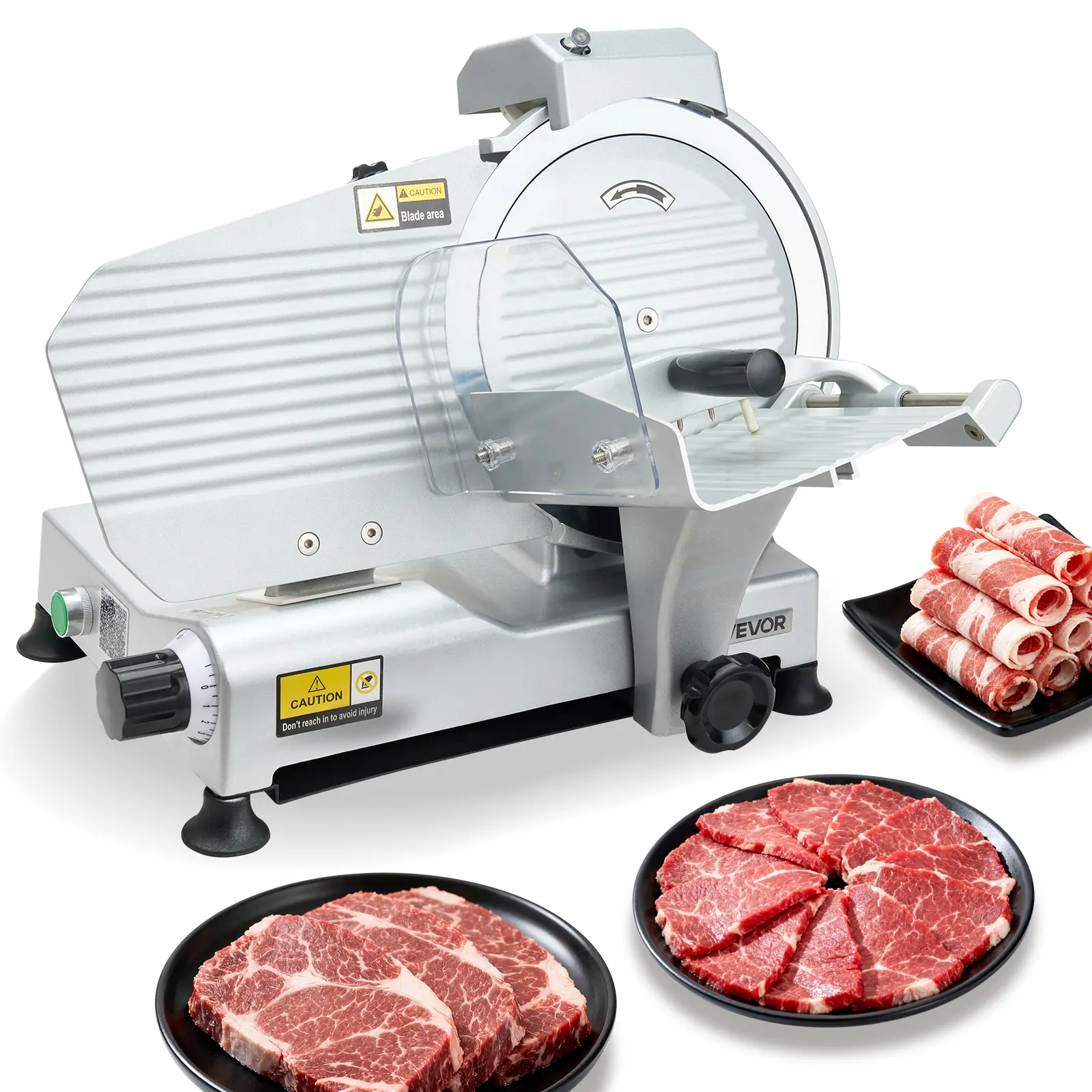 VEVOR Commercial Meat Slicer, 10 inch Electric Deli Slicer Machine, 320W Food-Slicer with SUS420 Blade, 0-0.4 inch Adjustable Thickness, for Frozen Meat, Ham, Baguett, Steak