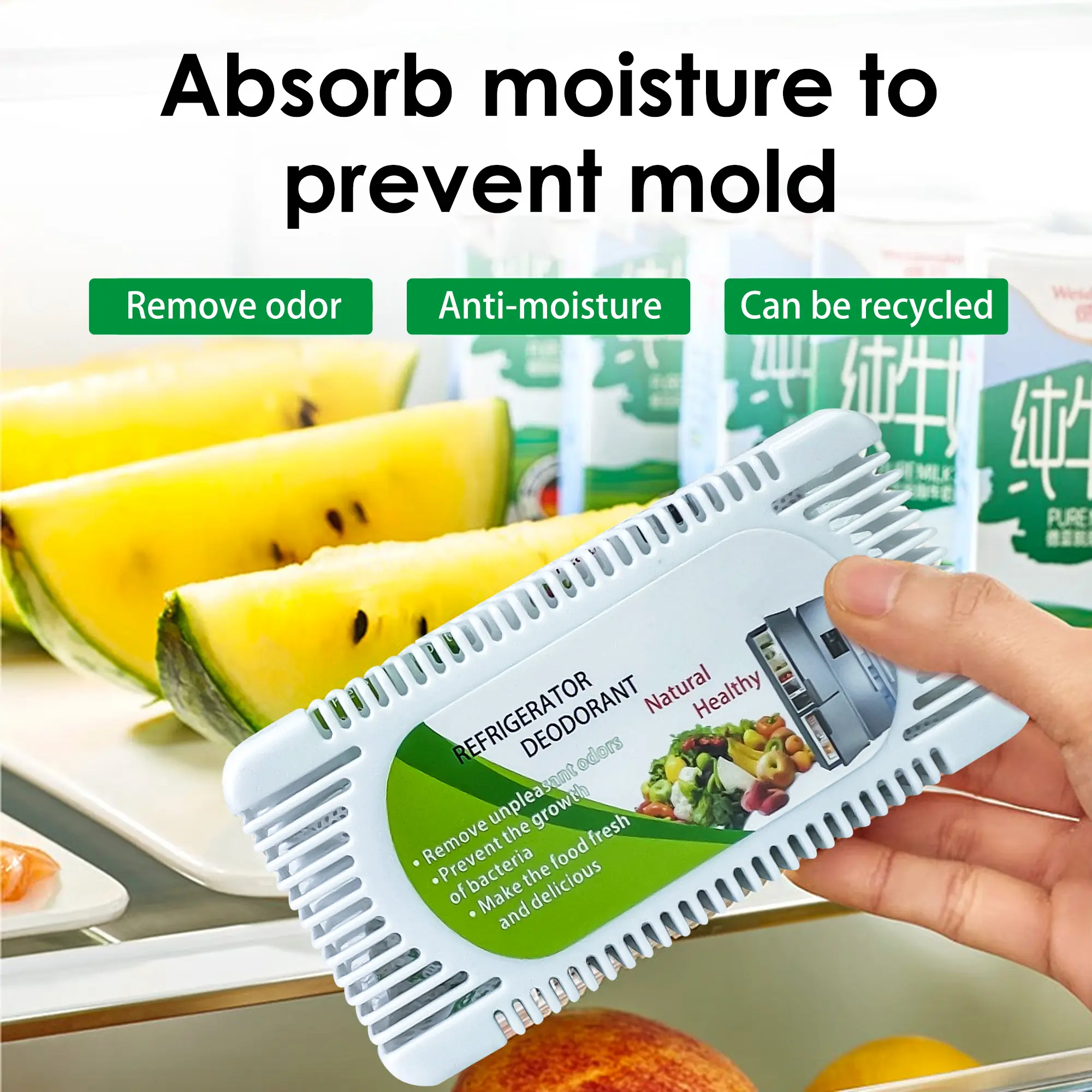 Reusable Fridge & Freezer Deodorizer – Activated Carbon Formula, Odor Eliminator and Moisture Absorber for Refrigerators, Freezers, Coolers, Closets & Trash Cans