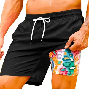Men's Swim Trunks, Bathing Suit 5 inch Inseam Quick Dry Swimsuit Beach Board Shorts with Compression Liner, Men's casual shorts, stretch beach shorts with quick-drying inner pocket to prevent scratches