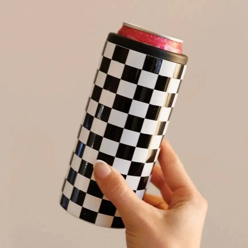 Checkerboard Slim Can Coozie