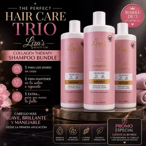 Liza's Beauty Line Trio Shampoo Collagen Therapy Bundle for Daily Use & Salon Maintenance with L-Cysteine & Biotin