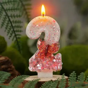 1pc pink and white bow-decorated birthday number candle, a sparkly number candle cake decorator, handmade, perfect for first birthdays, coming-of-age ceremonies, proposals, and anniversary parties, Birthday Candles