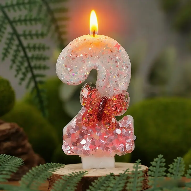 1pc pink and white bow-decorated birthday number candle, a sparkly number candle cake decorator, Cake Decoration, handmade, perfect for first birthdays, coming-of-age ceremonies, proposals, and anniversary parties, Birthday Candles