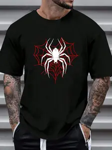 Unisex Red & White Spider Web Graphic T-Shirt, Heavyweight Breathable Cotton, Streetwear Techwear, CleanFit High Street, Y2K Fashion, Trendy Streetwear, Viral TikTok, Gen Z Essential for Summer Daily Wear, Campus Commute & Casual Outfits