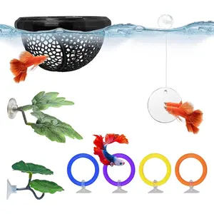Floating Betta Hammock & Fish Toys Set,7Pcs Betta Fish Tank Accessories Mirror and Exercise Ring with Leaf Hammock Simulates Natural Habitat Comfortable Resting for Betta, Shrimp & Small Fish