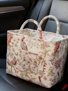 Car interior storage basket, Floral Pattern Basket, home storage bag for clothes, books and work supplies, space-saving, multi-purpose car accessories, floral dirty clothes storage basket, and foldable, Collapsible Storage Baskets