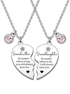 Grandmother & Granddaughter Letter Design Pendant Necklace, Engraved Necklace, Initial Letter Necklace, Fashionable Heart Shaped Pendant Necklaces, Trendy Exquisite Jewelry As Gift for Women, Love