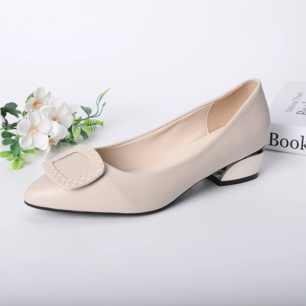 Women's Classic Pointed Toe Pumps, Slip On PU Leather Heels with a Sequin Cuban Block Heel for Stylish Casual and Work Wear, Elegant, Comfortable Heels