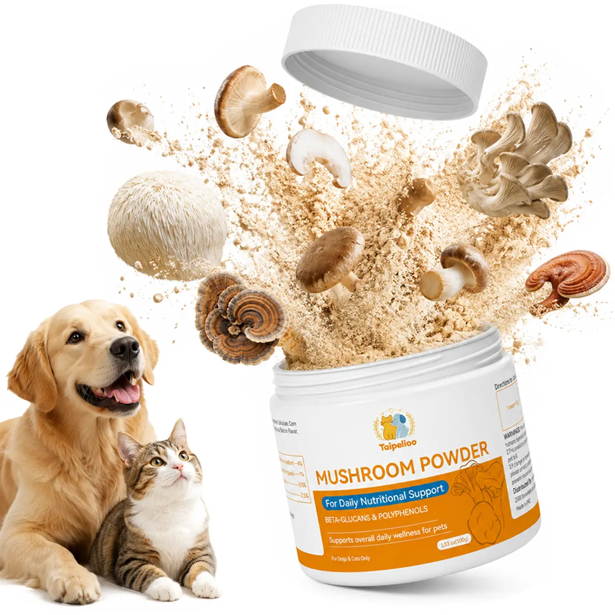 Taipelioo Organic Turkey Tail Mushroom Powder - Herbal Dietary Supplement for Dogs | Natural Lumps & Bumps Support + Lipoma Care | Dog Probiotic & Immune Supplement with 5 Organic Mushrooms | Vet-Formulated for Senior Dogs