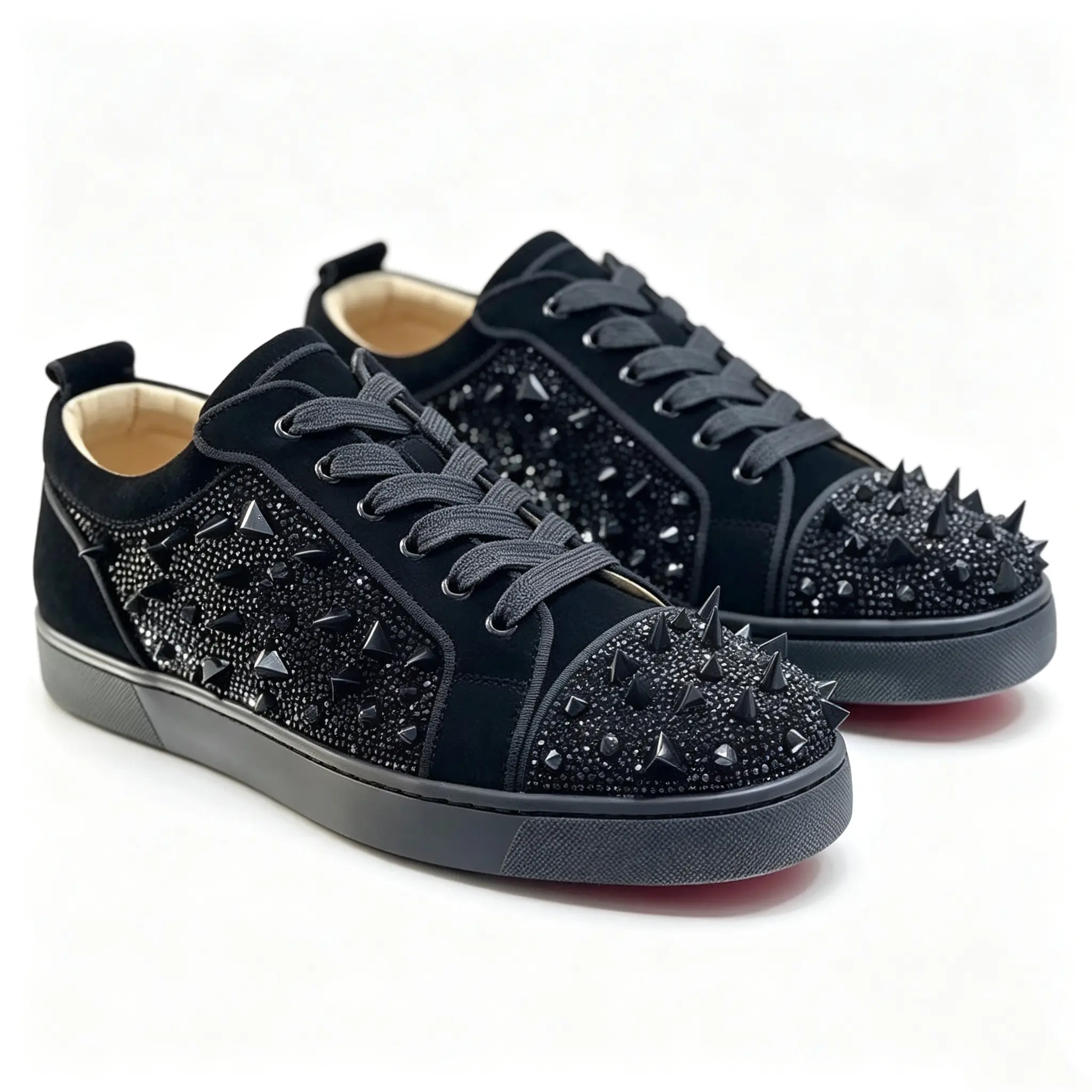 Men's Spiked Rhinestone Low Top Sneakers, Non Slip Flat Casual Walking Shoes, Streetwear Fashion Footwear for Daily Urban Commute