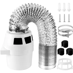 ?UPGRADED?Dryer Vent Kit Filter Bucket Indoor with 4 Inch by 8  Proflex Ducting Hose,  Case, Tightly Fixed for Electric Dryers by