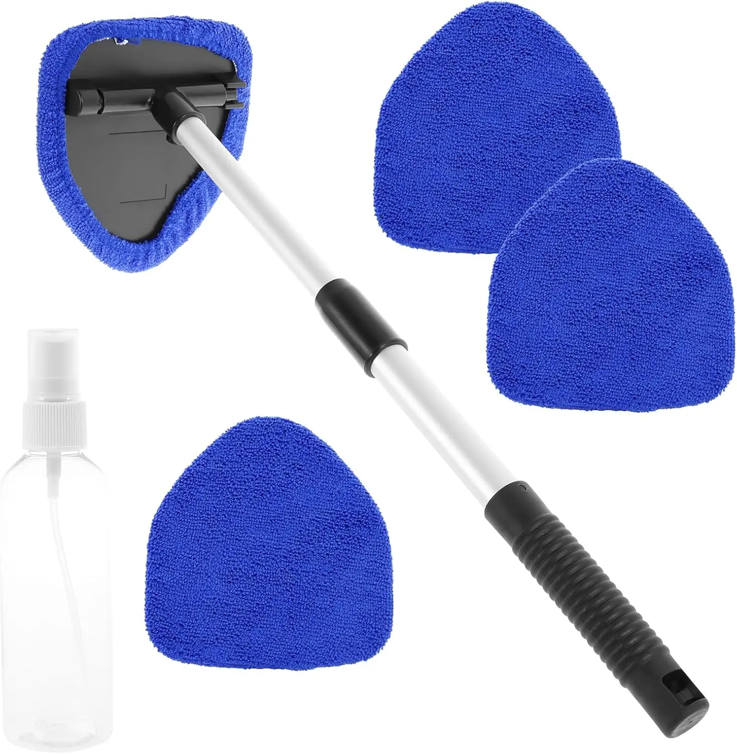 Windshield Cleaner Tool, Car Interior Detailing Cleaning Kit with Extendable Handle and 4 Upgraded High-Density Reusable Microfiber Pads, Auto Glass Wiper Brush Kit for Cars, Blue, 15.9in-21in, Cars Accessories, Car Cleaning Brush