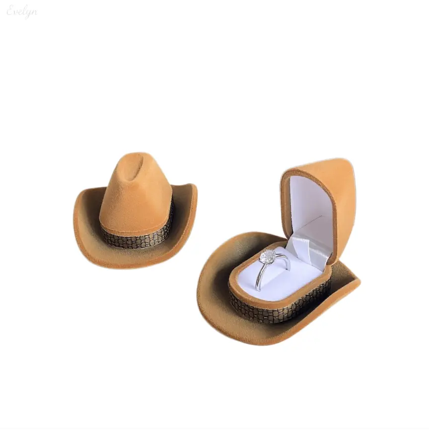 Velvet Cowboy Hat-Shaped Ring Box - Compact Lightweight Western Charm Home Organizer Storage Bin, Decorative Band Jewelry Holder, Engagement Gift Idea for Sports & Outdoor Fan Shop Enthusiasts