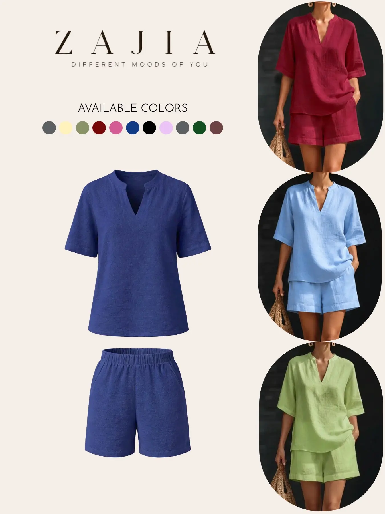 2026 Summer New Basic V-Neck Casual Shirt Top with Fold-Over Collar, Stylish Two-Piece Matching Solid Set, Perfect for Daily Wear, Comfortable and Trendy