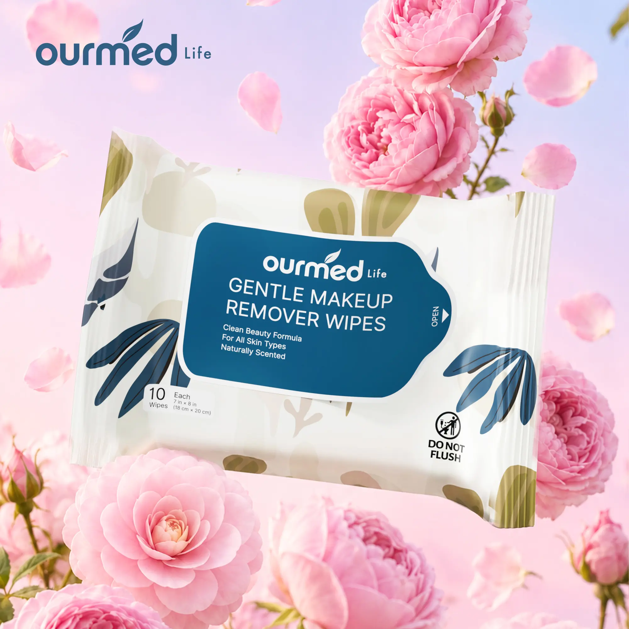 Ourmed Life Makeup Remover Wipes, Alcohol-Free Facial Cleansing Wipes Remove Waterproof Mascara, Biodegradable Plant-Based Wipes with Hyaluronic Acid & Vitamin E, Gentle for Sensitive Skin, 30/60 Count