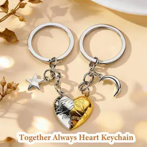 Mothers Day Gift Ideas for Mom 2PCS Magnetic Heart Keychain Set Star and Moon Couple Matching Keyring Forever Love Alloy Keychain for Family Friends Couples Valentine’s Day Gift Backpack Charm Bag Pendant Cute Friendship Jewelry