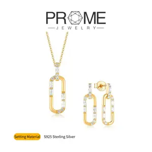 (SS002)S925 Sterling Silver Paperclip Necklace Earring Set Delicate and Elegant Everyday Jewelry for Women