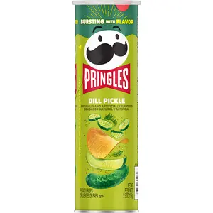 3x Pringles Dill Pickle - Potato Crisps Chips Snacks Salted Tangy Flavor Party Pack Savory Crunchy Treats Lunchbox Food Bundle Wholesale Lot Bulk Picnic School Office Movie Night Side Dish Appetizer Grab Go 5.5oz Tub Canisters 3ct