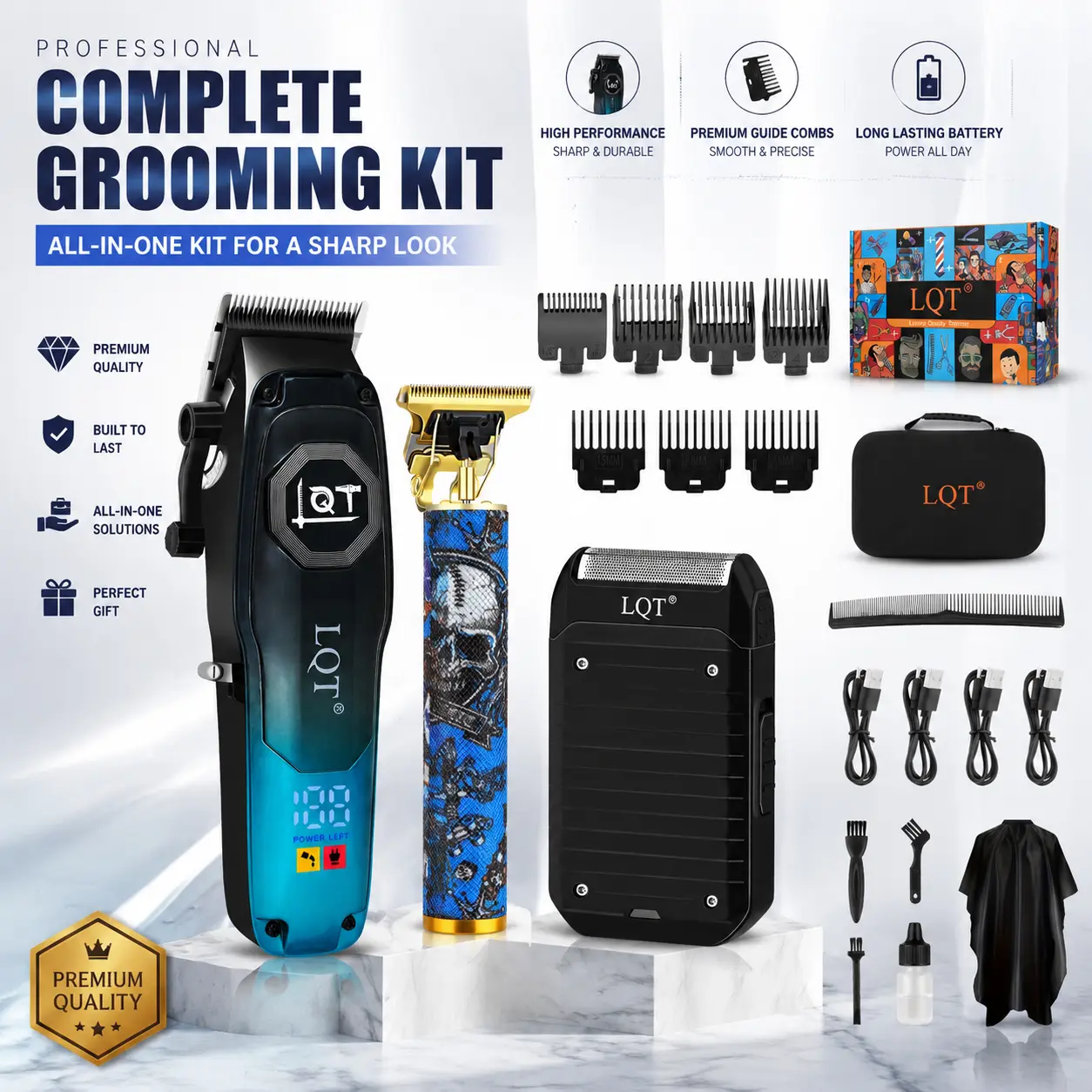 Men's 3-in-1 Professional Grooming completo Kit - Hair Clipper, Detail Trimmer, Electric Shaver Set with Powerful Motor, Precision Blades, LED Display, Complete Accessories for Haircuts & Beard Trimming  lcd display   practical gift