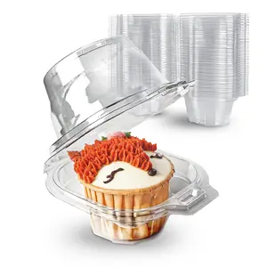 100 Packs Individual Cupcake Containers Stackable Single Compartment Cupcake Disposable Carrier Holder Box Deep Dome Clear Plastic BPA-free
