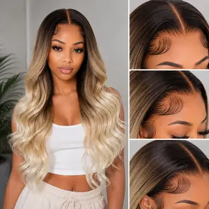 Lumihair synthetic wig, dark brown and gold gradient wig 613 omber wig body wave wig straight wig 30inch 13X6 lace hairnet synthetic wig, fashionable women's wig, cute and sexy wig,,Do Not Bleach, Dye, or Use High Heat，summerwig，budgetfriendlywigs