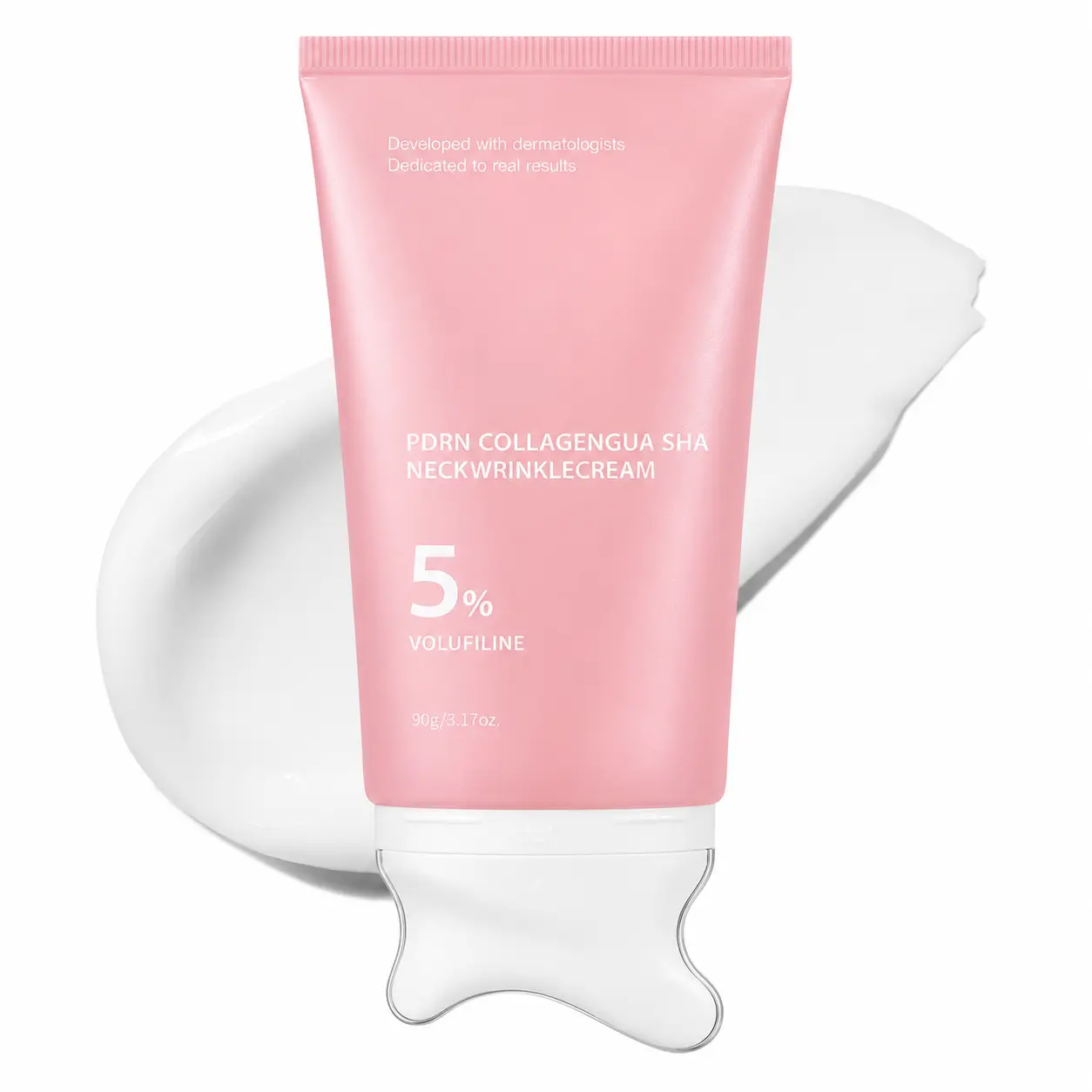 [NEW] PDRN Collagen Gua Sha Neck Wrinkle Cream | Built-In Gua Sha Massager with Volufiline 5% + PDRN | Firming, Contour Care for the Look of Fine Lines, Jawline, Neck, Décolleté,Underarms, Chest, Legs, Shoulder | Massage Cream | Korean Skincare
