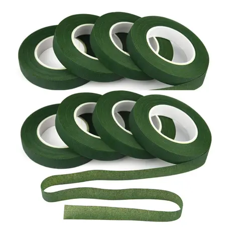 Dark Green Paper Craft Floral Tape - 8 Rolls 12mm Wide 8roll DIY Supply, Strong, Stretchable Wax Adhesive for Scrapbooking, Decorating Foam Wreath, Gift Wrapping Home Projects