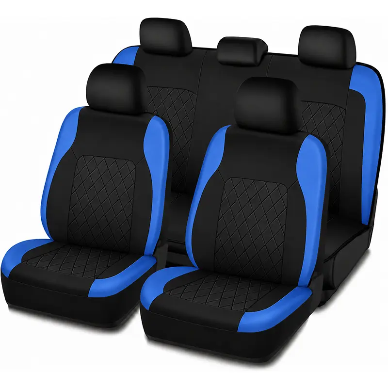 Universal 5-seater seat cover for all seasons, PU leather car seat protector, suitable for most cars, trucks, vans, SUVs, airbag compatible, car display, car interior upgrade, essential car accessories