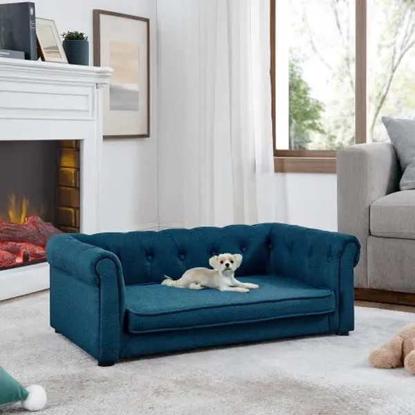 Niccae Design Home pet sofa， dark grey medium for dog sofa, elevated and durable, comfortable and elegant