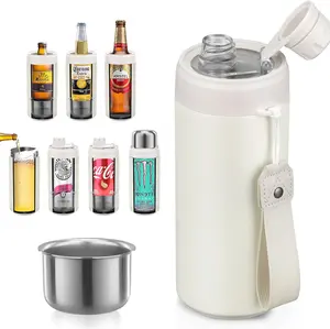5-in-1 Insulated Can Cooler Fizz Soda Lid Drink Cover for 12oz & 16oz Regular, Slim Skinny Can,  Bottle & As Thermal Bottle, Vacuum Insulator Carbonated Cold Beverage Holder - White