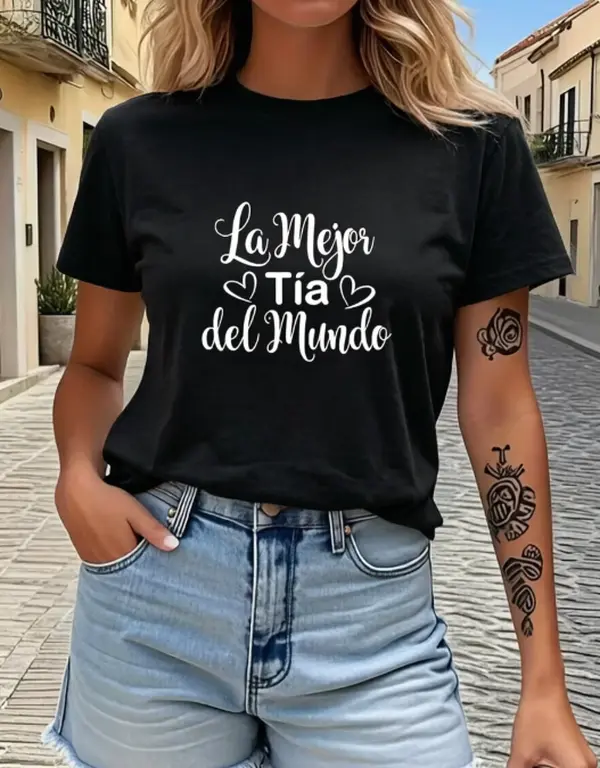 La Mejor Tía Del Mundo Spanish Quote Graphic Women Tee Best Aunt Gift Summer Cotton Short Sleeve Heat Transfer Tshirt