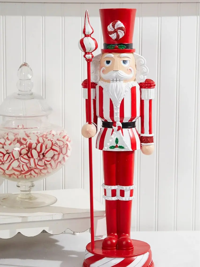 24 Inch Resin Peppermint Nutcracker Figure, Christmas Holiday Table Decor